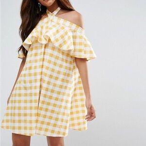 ASOS Yellow Gingham One Shoulder Dress